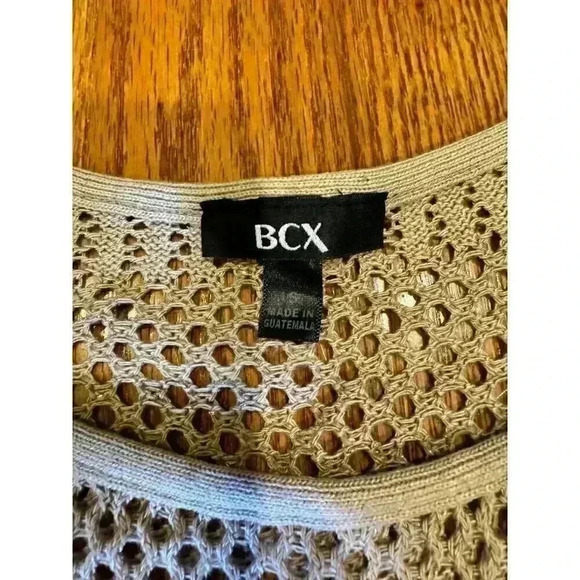BCX Small Beige Metallic Knit Mesh Top Short Sleeve 90s Y2K - Picture 2 of 6
